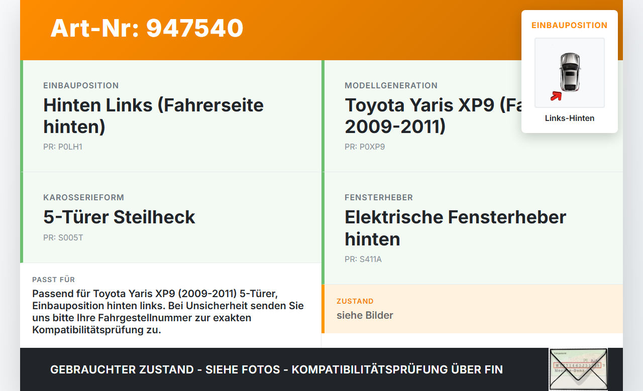 Toyota Yaris XP9 09-11 5T Türfangband Türbremse Türanschlag Links Hinten Toyota Yaris XP9 09-11 08.04.2011 gebraucht Vorschau 3