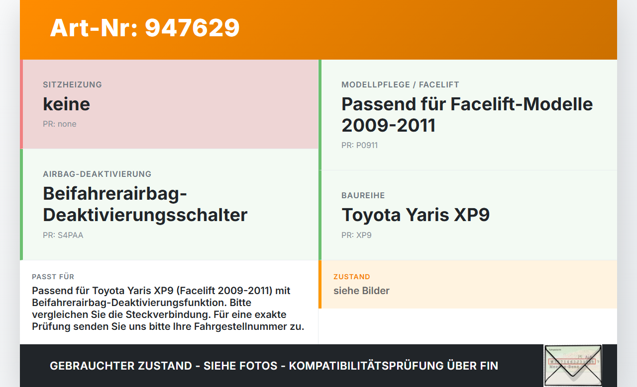 Toyota Yaris XP9 09-11 Schalter Beifahrerairbag On Off Toyota Yaris XP9 09-11 08.04.2011 gebraucht Vorschau 3