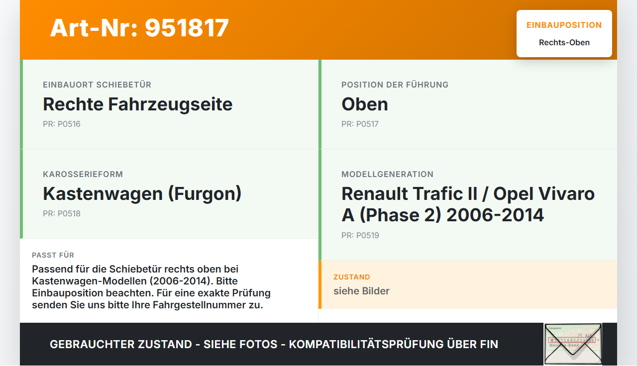 Renault Trafic II Vivaro A 06-14 Kasten Führungsrolle Schiebetür Rechts Oben Renault Trafic II Vivaro A 06-14... Vorschau 3