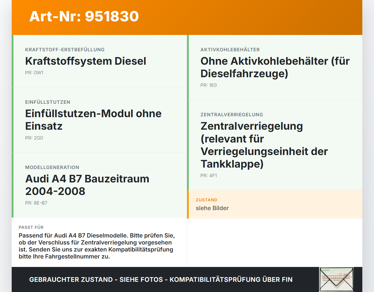 Audi A4 8E B7 04-08 Tankdeckel Verschluss Tankverschluss Diesel Audi A4 8E B7 04-08 18.08.2006 gebraucht Vorschau 3