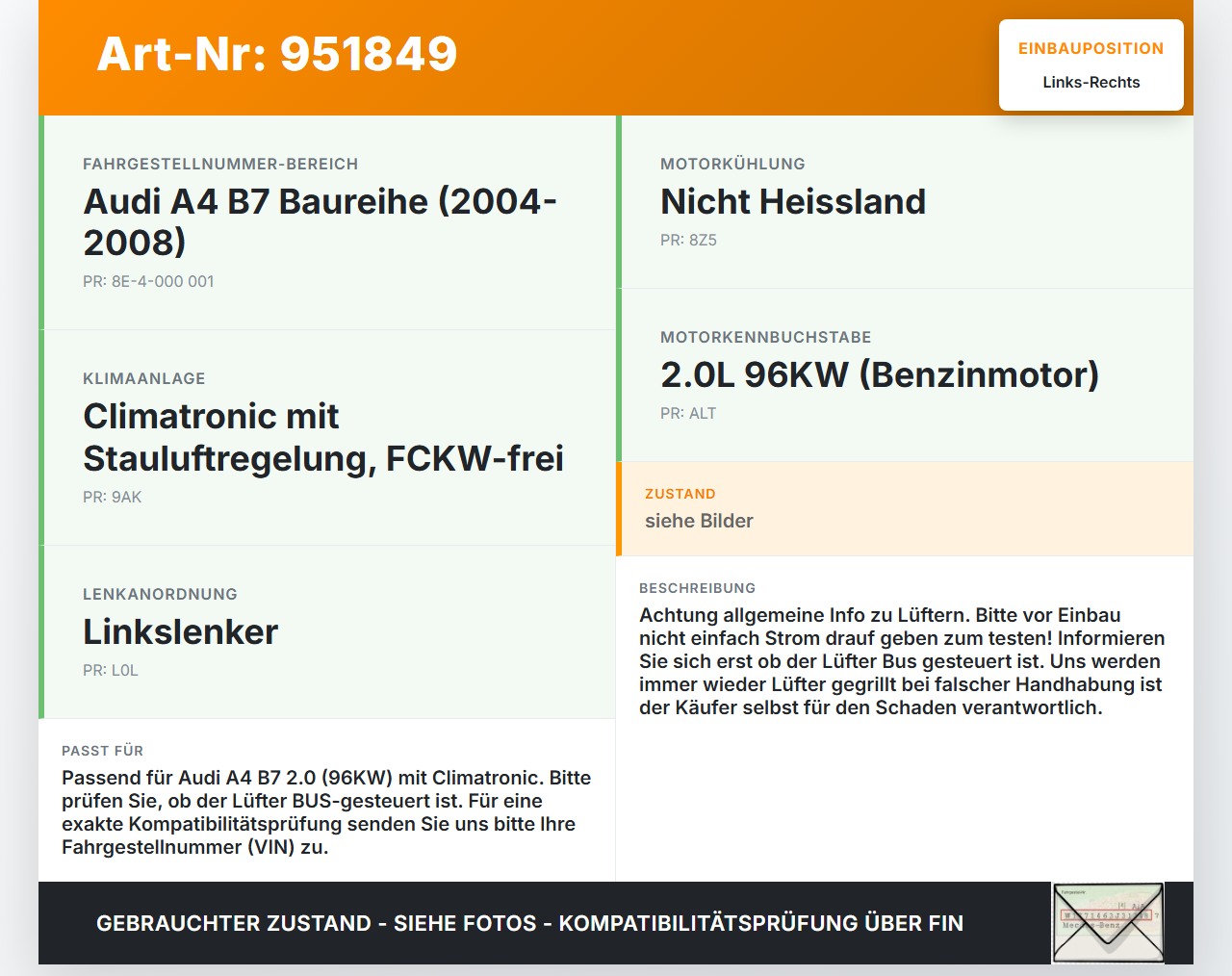 Audi A4 8E B7 04-08 2,0 96KW Lüfter Ventilator f. Kühler Links u. Rechts Audi A4 8E B7 04-08 18.08.2006 8E0121205M... Vorschau 3