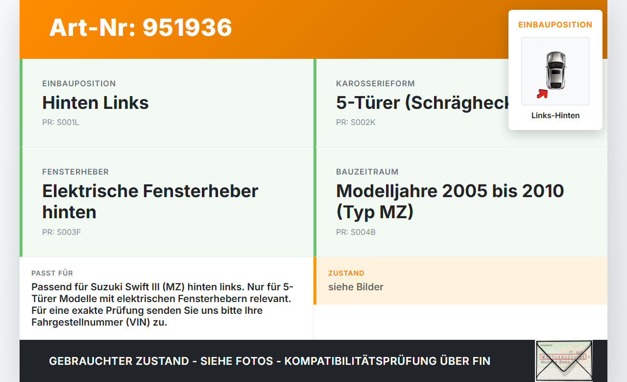 Suzuki Swift III MZ 05-10 Kombi Türfangband Türbremse Türanschlag Links Hinten Suzuki Swift III MZ 05-10 28.11.2006... Vorschau 3
