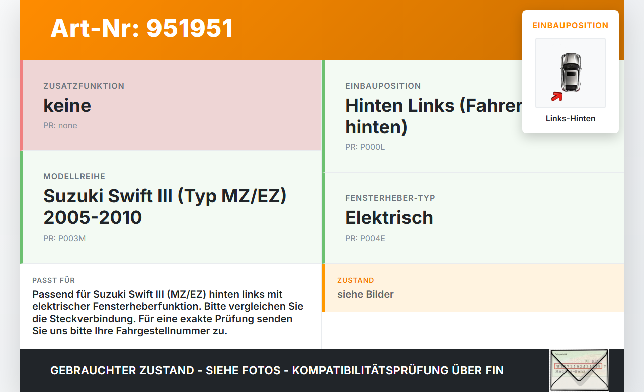Suzuki Swift III MZ 05-10 Kombi Fensterhebermotor mit Fensterheber Links Hinten Suzuki Swift III MZ 05-10... Vorschau 3