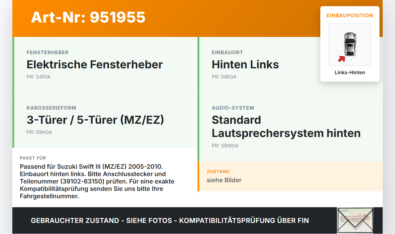 Suzuki Swift III MZ 05-10 Lautsprecher Links Hinten Suzuki Swift III MZ 05-10 28.11.2006 39102-63150 39102-63550... Vorschau 3