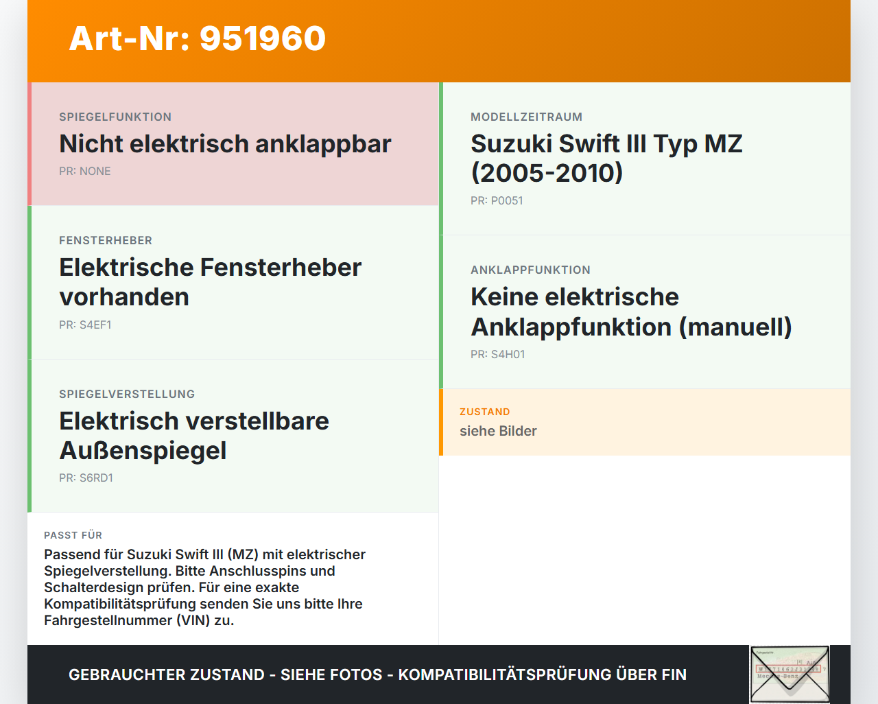 Suzuki Swift III MZ 05-10 Spiegelverstellung Aussenspiegel Schalter Suzuki Swift III MZ 05-10 28.11.2006 gebraucht Vorschau 3
