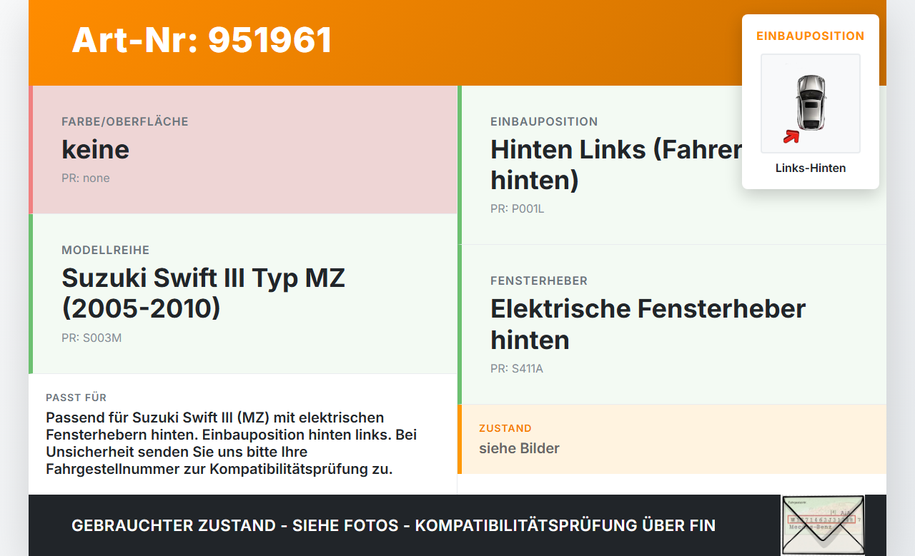 Suzuki Swift III MZ 05-10 Kombi Fensterheberschalter Schalter Links Hinten Suzuki Swift III MZ 05-10 28.11.2006... Vorschau 3