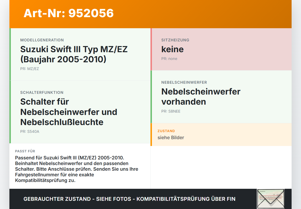 Suzuki Swift III MZ 05-10 Nebelscheinwerfer Schalter Suzuki Swift III MZ 05-10 28.11.2006 R2342 gebraucht Vorschau 3