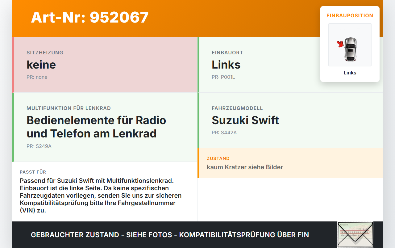Suzuki Swift III MZ 05-10 Lenkradschalter Multifunktionstasten Lenkrad Schalter Links Suzuki Swift III MZ 05-10... Vorschau 3