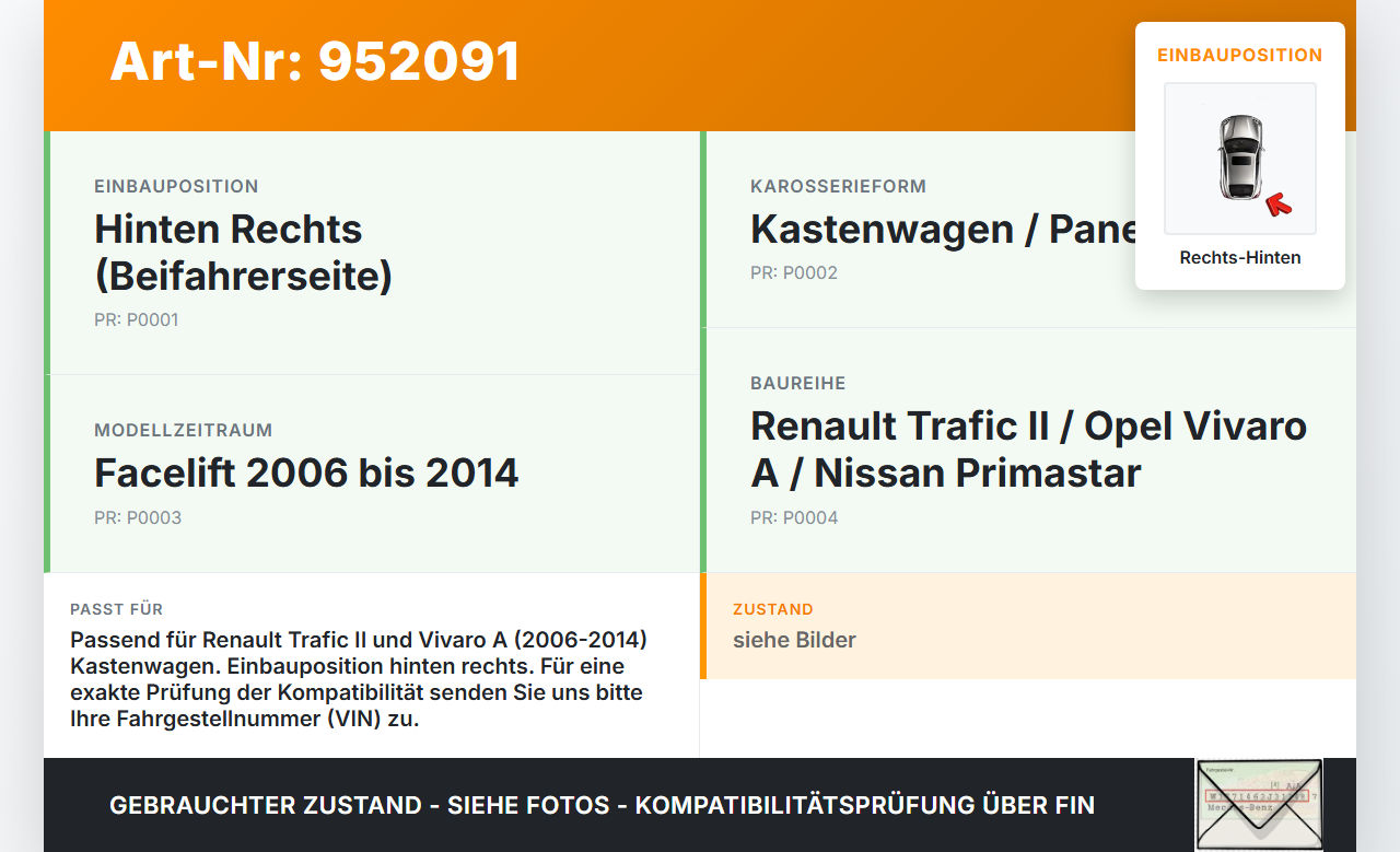 Renault Trafic II Vivaro A 06-14 Kasten Reflektor für Stoßstange Hinten Rechts Renault Trafic II Vivaro A 06-14... Vorschau 3