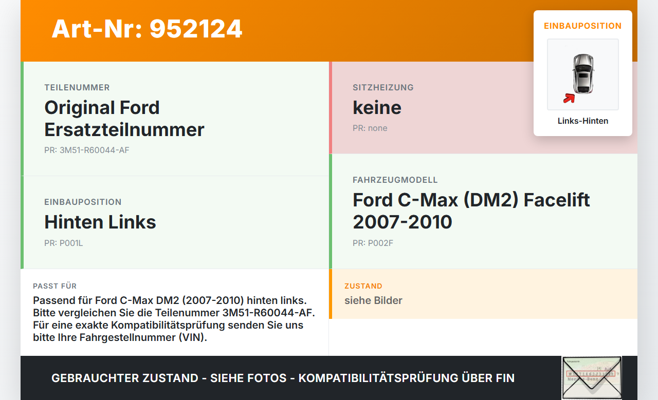 Ford C-Max DM2 07-10 Gurtschloss Links Hinten Ford C-Max DM2 07-10 10.07.2010 3M51-R60044-AF gebraucht Vorschau 3