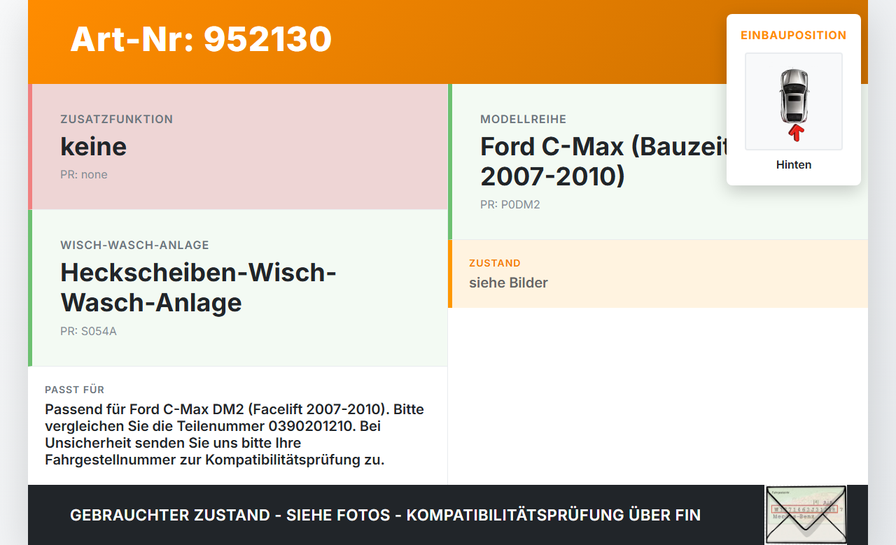 Ford C-Max DM2 07-10 Wischermotor Hinten Heckwischermotor Ford C-Max DM2 07-10 10.07.2010 0390201210... Vorschau 3
