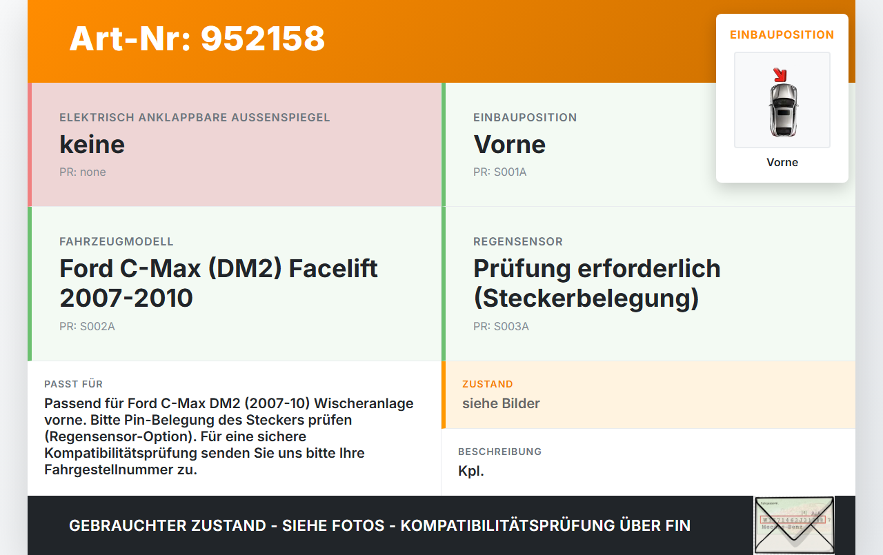 Ford C-Max DM2 07-10 Wischermotor m. Wischergestänge Vorne Ford C-Max DM2 07-10 10.07.2010 3M51-17504-AG 3397020600... Vorschau 3