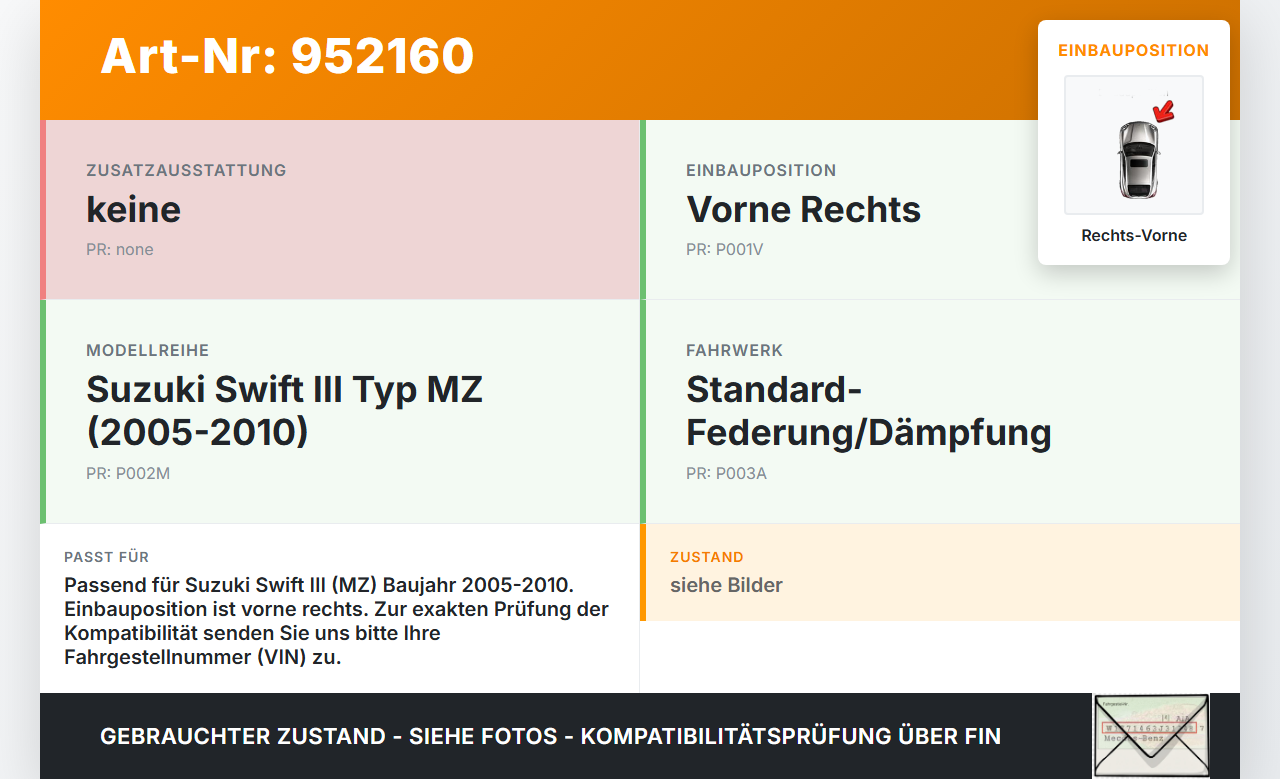 Suzuki Swift III MZ 05-10 Kombi Stossdämpfer Federbein Vorne Rechts Suzuki Swift III MZ 05-10 28.11.2006 gebraucht Vorschau 3