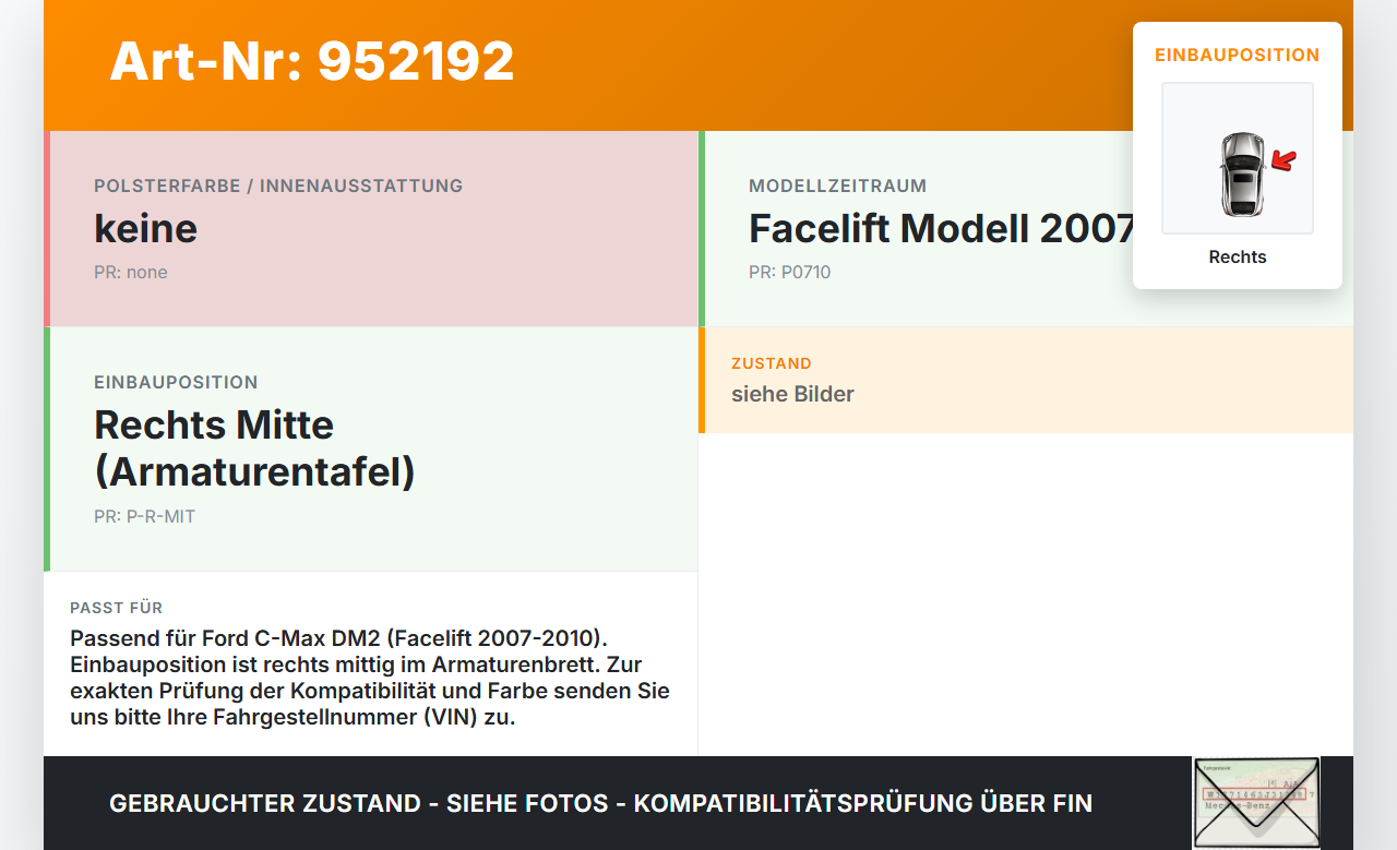 Ford C-Max DM2 07-10 Luftdusche Luftdüse Rechts Mitte Ford C-Max DM2 07-10 10.07.2010 gebraucht Vorschau 3