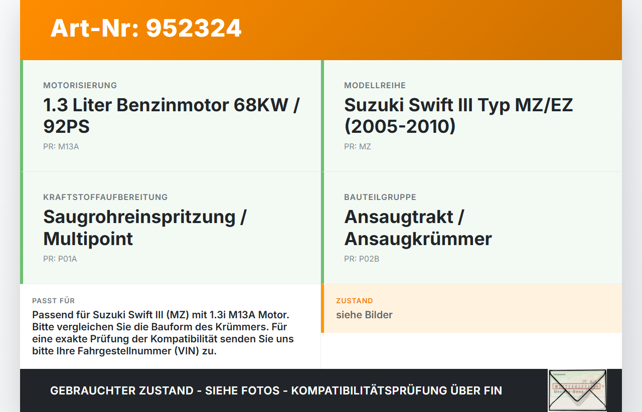 Suzuki Swift III MZ 05-10 1,3i 68KW M13A Ansaugbrücke Ansaugkrümmer Suzuki Swift III MZ 05-10 28.11.2006 gebraucht Vorschau 3