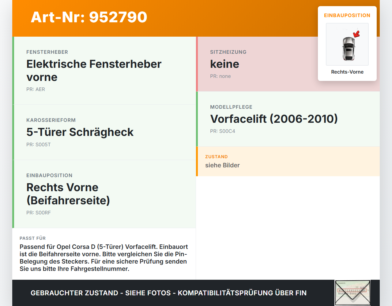 Opel Corsa D S07 06-10 5T Fensterheberschalter Schalter Rechts Vorne Opel Corsa D S07 06-10 25.02.2010 gebraucht Vorschau 3