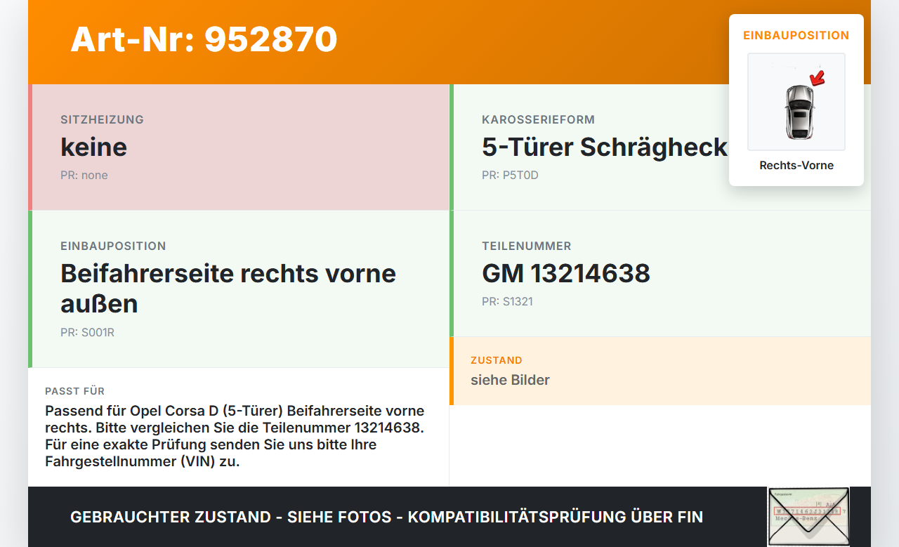 Opel Corsa D S07 06-10 5T Gurtstraffer Gurtschloss Beifahrer Rechts Vorne Aussen Opel Corsa D S07 06-10 25.02.2010... Vorschau 3