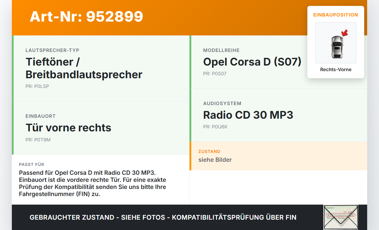 Opel Corsa D S07 06-10 Lautsprecher Rechts Vorne Opel Corsa D S07 06-10 25.02.2010 528393184 55701249 7297241087-06... Vorschau 3