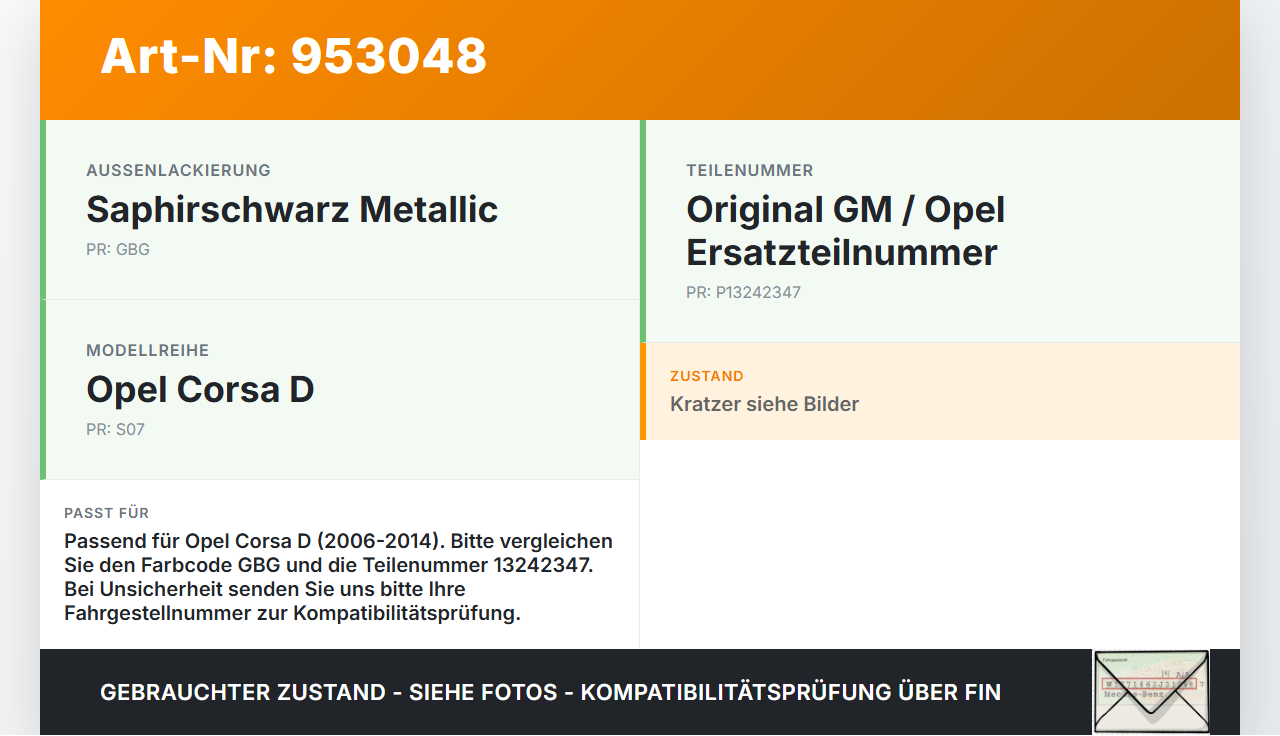 Opel Corsa D S07 06-10 Tankdeckel Tankklappe GBG Opel Corsa D S07 06-10 25.02.2010 185/65R15 13242347 gebraucht Vorschau 3