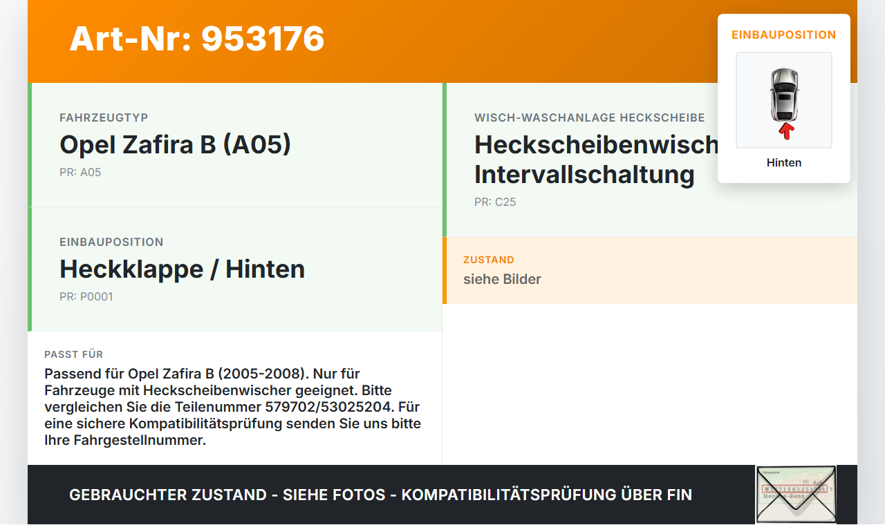 Opel Zafira B A05 05-08 Wischermotor Hinten Heckwischermotor Opel Zafira B A05 05-08 06.10.2006 13145548 579702... Vorschau 3