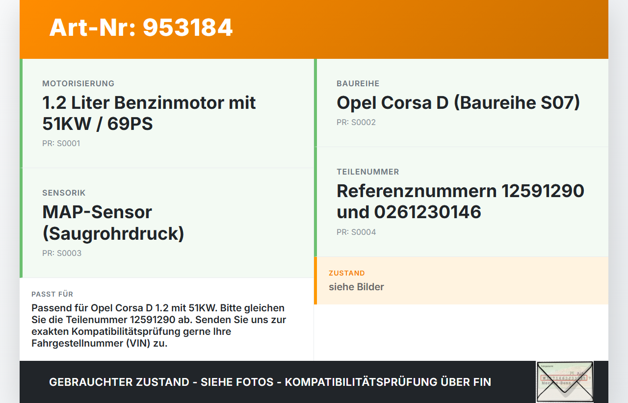 Opel Corsa D S07 06-10 1,2 51KW Luftdruck MAP Sensor Opel Corsa D S07 06-10 25.02.2010 0261230146 12591290 gebraucht Vorschau 3