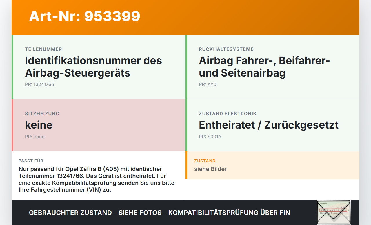 Opel Zafira B A05 05-08 Airbag Steuergerät Airbagsteuergerät Opel Zafira B A05 05-08 06.10.2006 13246046 13241766... Vorschau 3