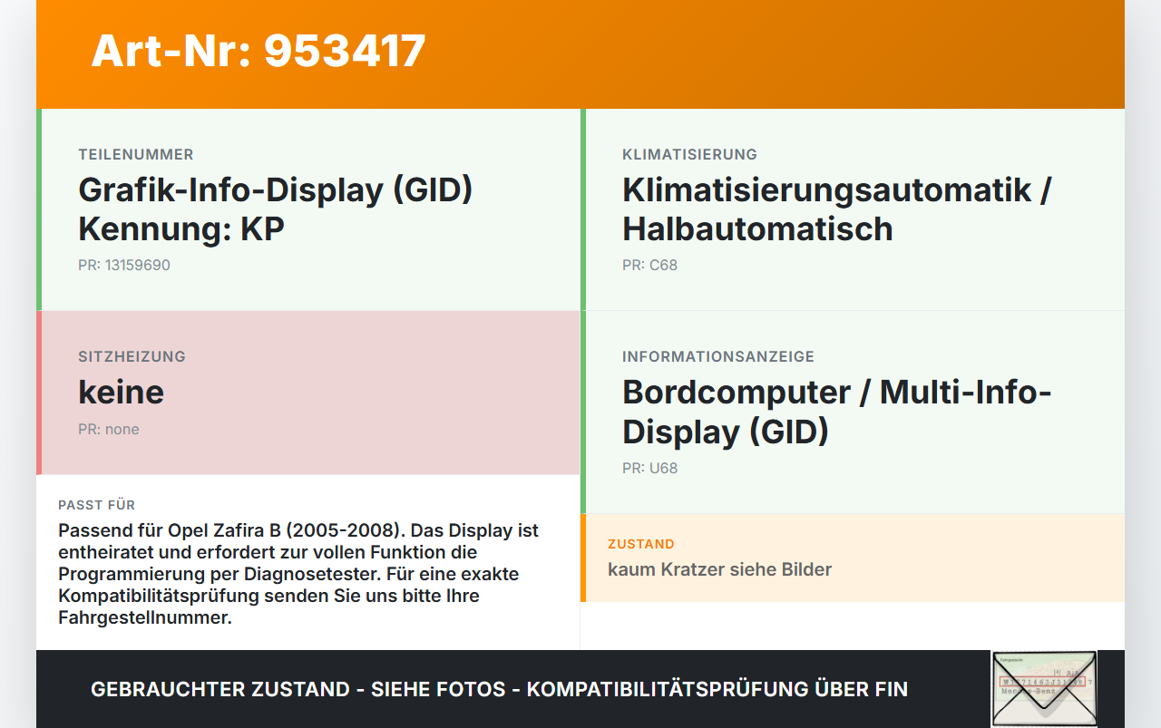 Opel Zafira B A05 05-08 Bildschirm Display Monitor Opel Zafira B A05 05-08 06.10.2006 13159690 gebraucht Vorschau 3