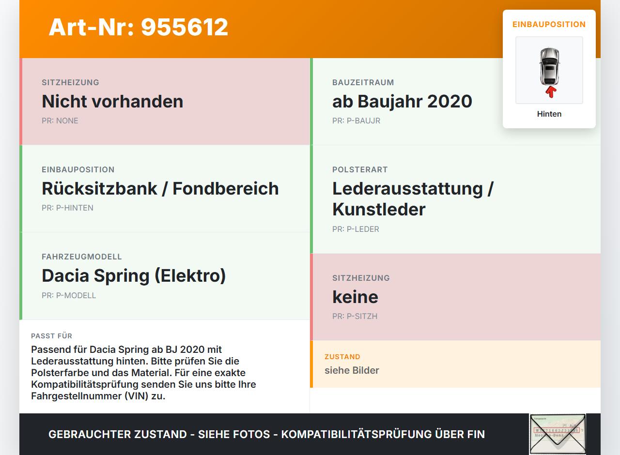 Dacia Spring BJ20 Sitzbezug Sitzpolster für Rücksitzbank Leder Hinten Dacia Spring BJ20 01.02.2021 gebraucht Vorschau 3
