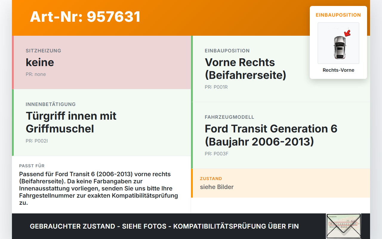 Ford Transit 6 VI 06-13 Kasten Türgriff Griffmuschel Griff Innen Rechts Vorne Ford Transit 6 VI 06-13 04.02.2008... Vorschau 3