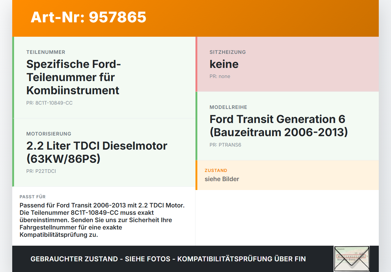 Ford Transit 6 VI 06-13 TDCI 2,2 63KW Kombiinstrument Tacho Ford Transit 6 VI 06-13 04.02.2008 8C1T-10849-CC... Vorschau 3