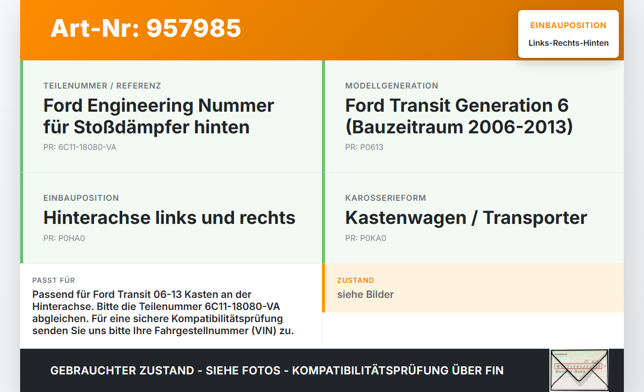 Ford Transit 6 VI 06-13 Kasten Stossdämpfer Rechts und Links Hinten Ford Transit 6 VI 06-13 04.02.2008... Vorschau 3