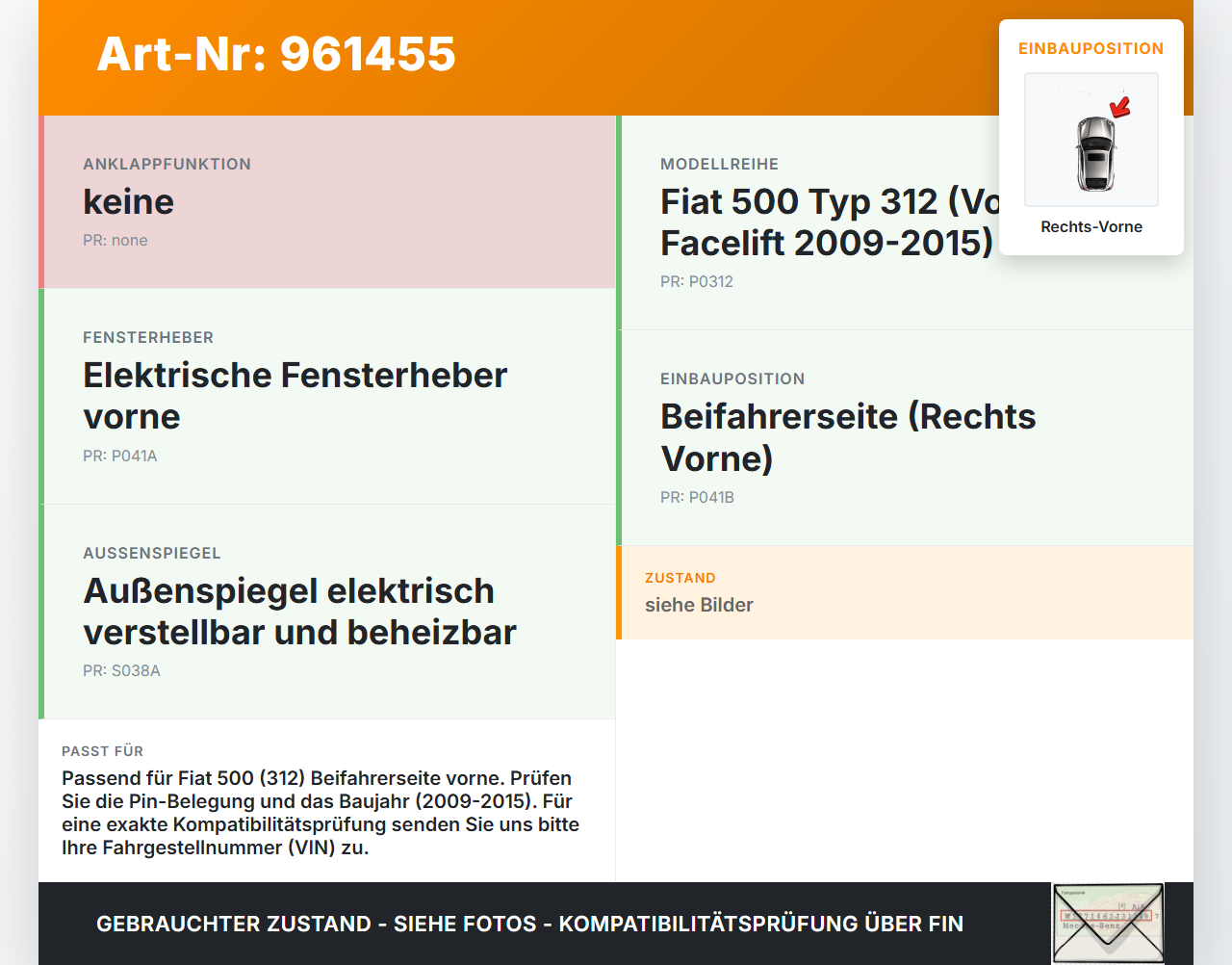 Fiat 500 312 09-15 3T Fensterheberschalter Schalter Rechts Vorne Fiat 500 312 09-15 07.12.2010 gebraucht Vorschau 3