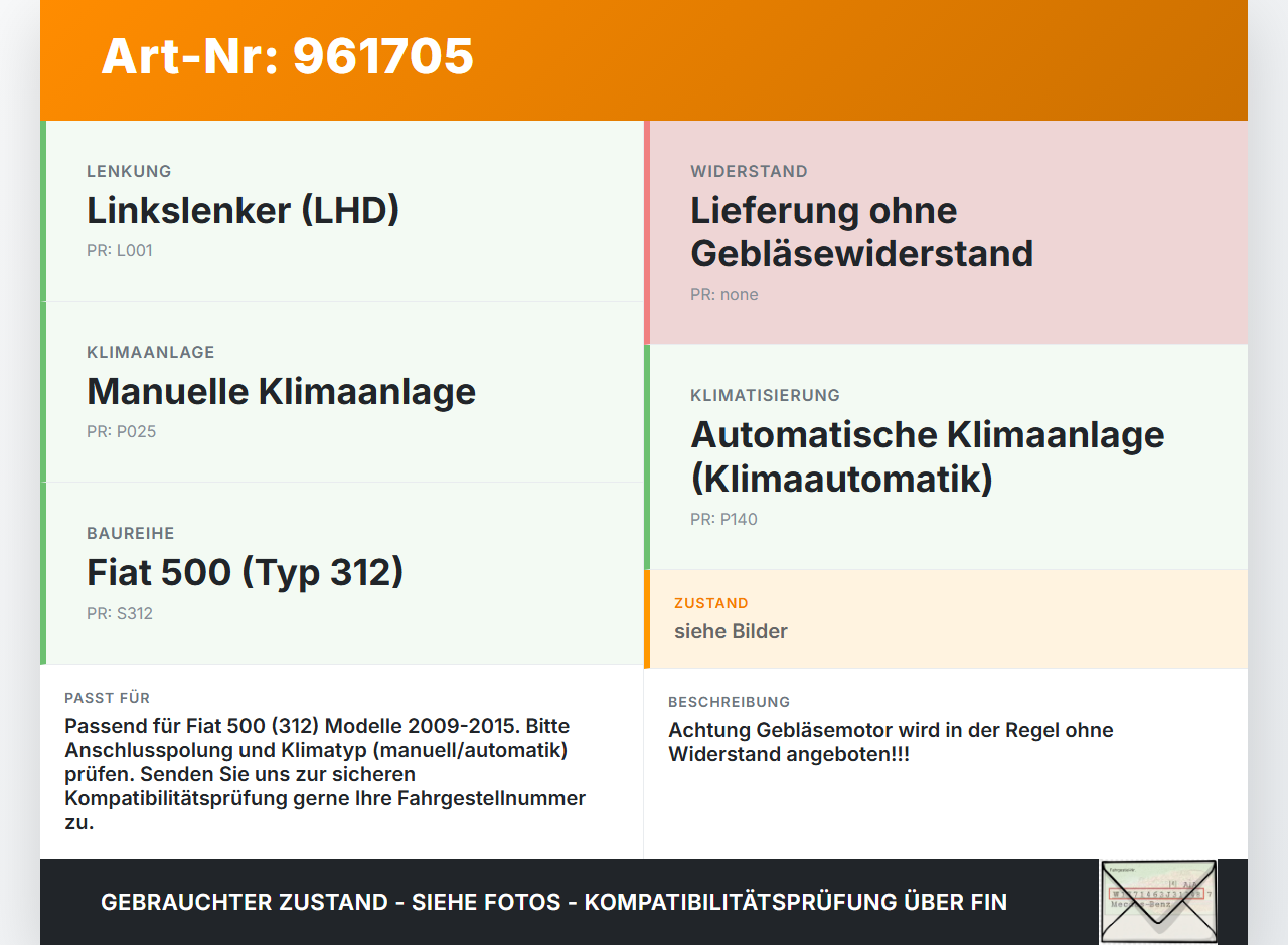 Fiat 500 312 09-15 Gebläsemotor Lüftermotor Heizungsgebläse Fiat 500 312 09-15 07.12.2010 Z341040.9199 gebraucht Vorschau 3