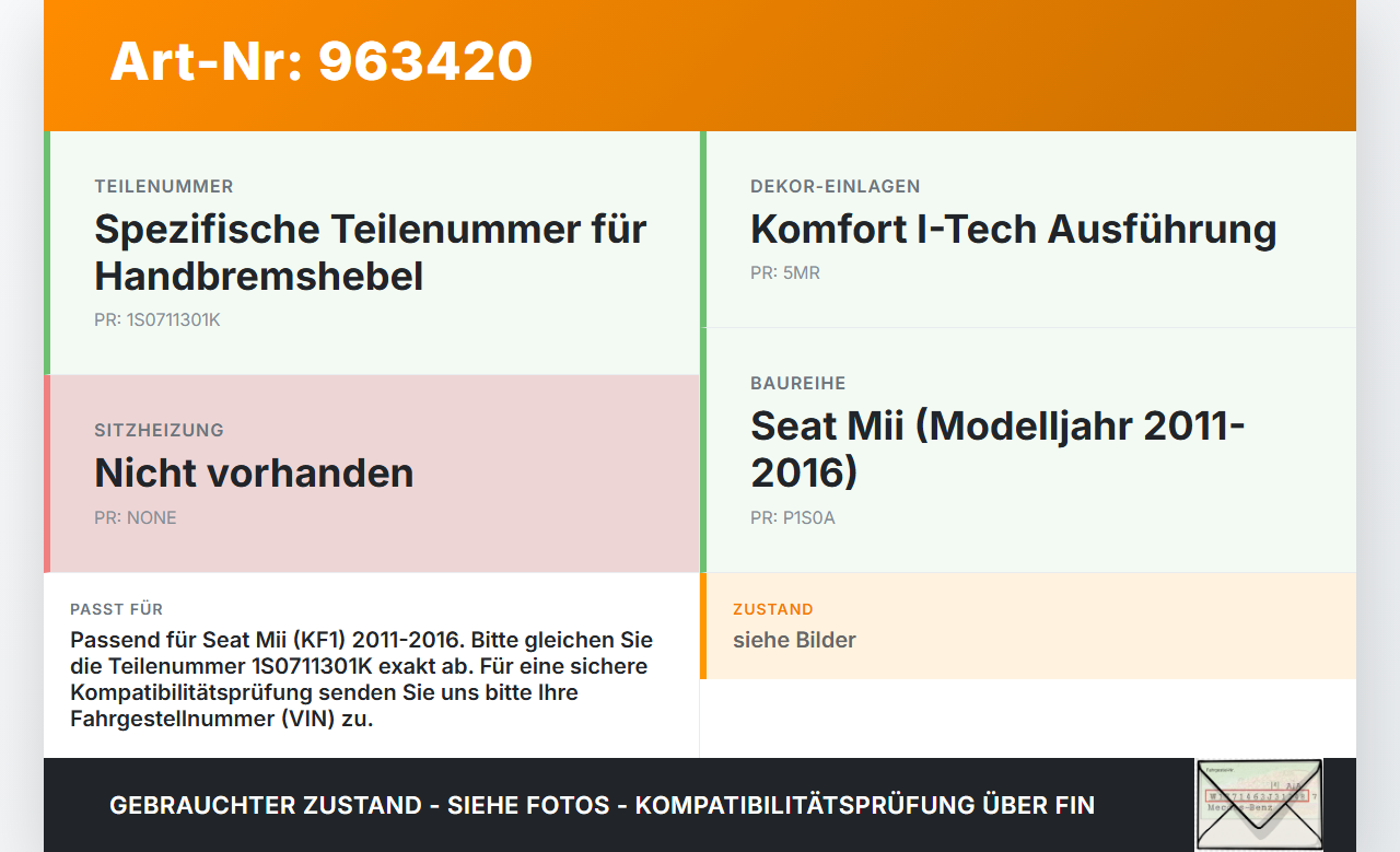 Seat Mii KF1 11-16 Handbremshebel Hebel für Handbremse Bremshebel Seat Mii KF1 11-16 21.10.2014 1S0711301K... Vorschau 3