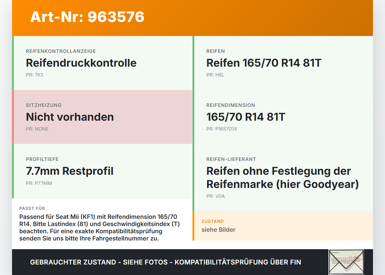 Seat Mii KF1 11-16 1x Reifen Winterreifen Goodyear 165/70R14 81T 7.7mm Seat Mii KF1 11-16 21.10.2014 gebraucht Vorschau 3