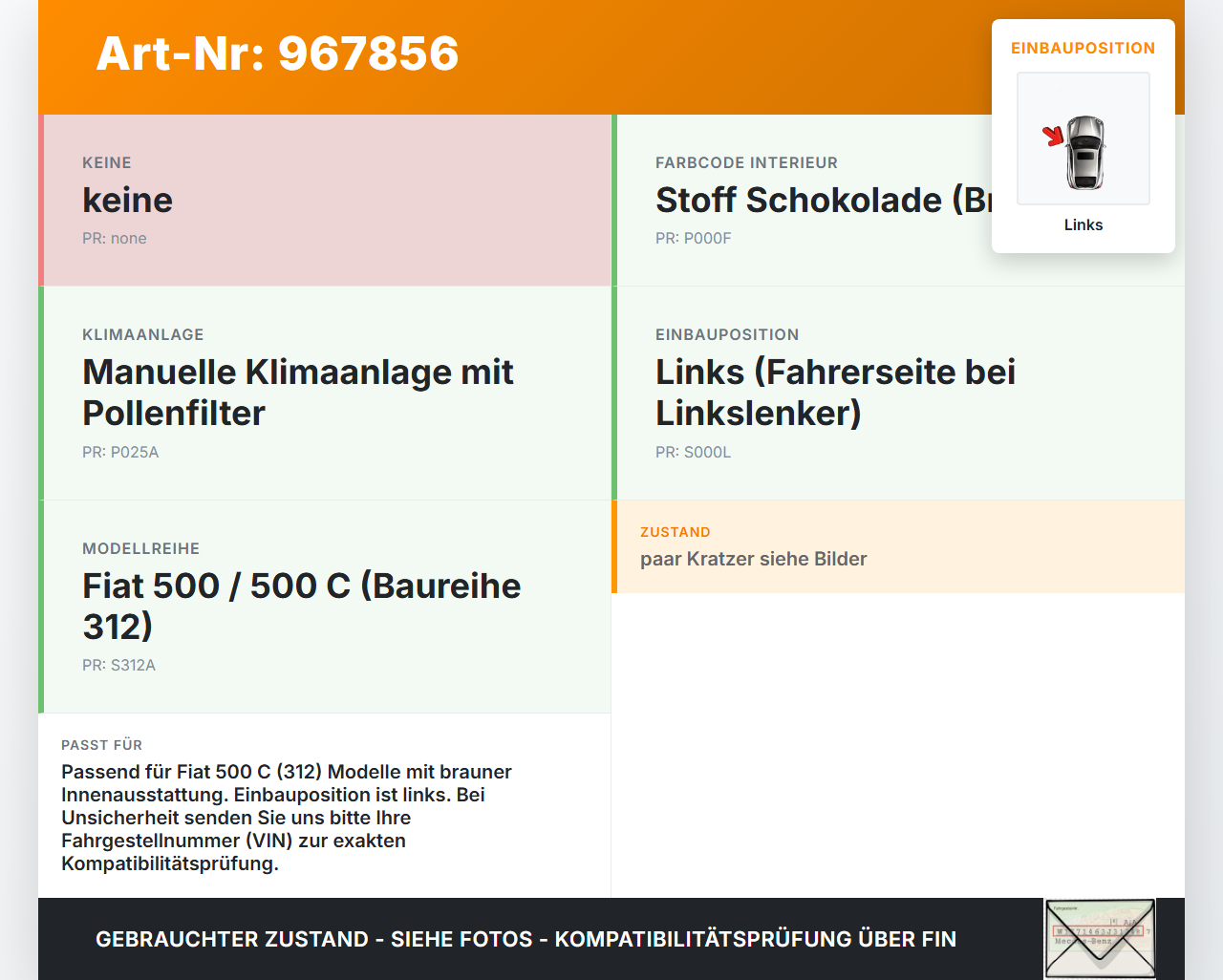 Fiat 500 C 312 Luftdusche Luftdüse Links Fiat 500 C 312 24.01.2013 gebraucht Vorschau 3