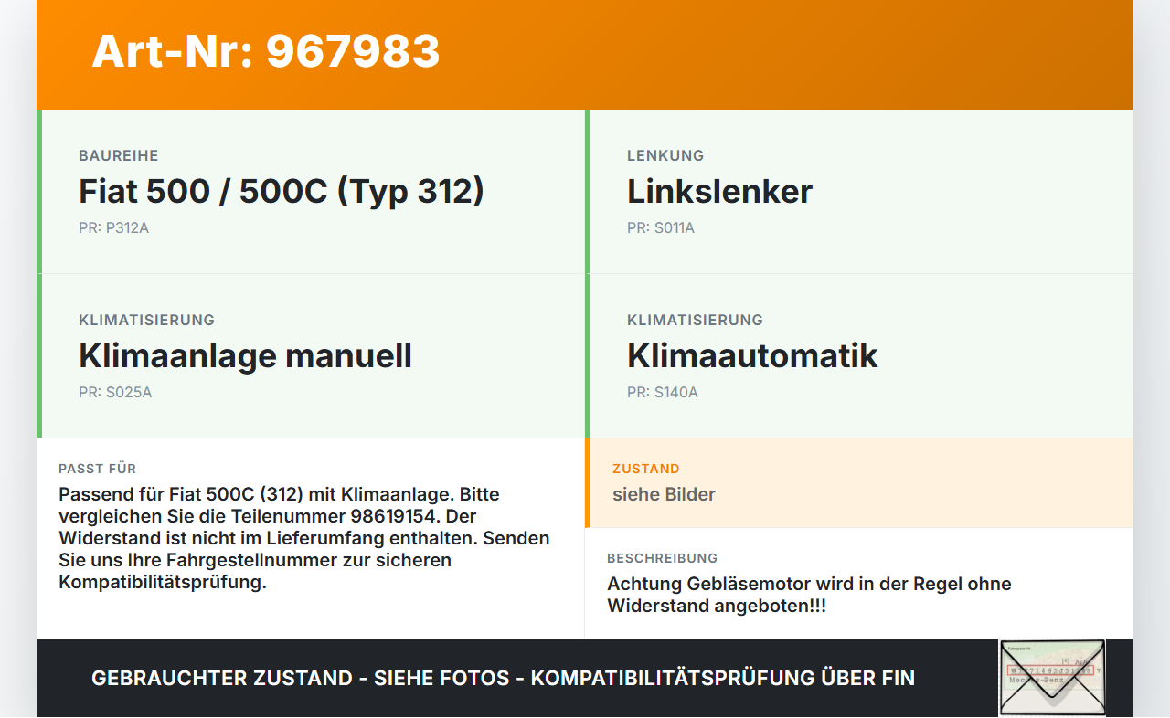 Fiat 500 C 312 Gebläsemotor Lüftermotor Heizungsgebläse Fiat 500 C 312 24.01.2013 98619154 gebraucht Vorschau 3