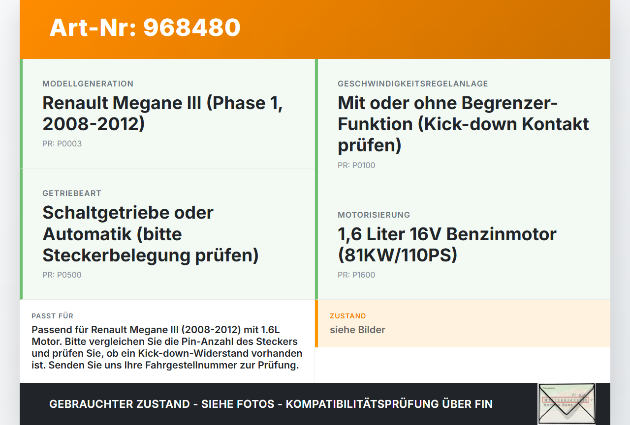 Renault Megane III 08-12 1,6 81KW Gaswertgeber Gaspedal Renault Megane III 08-12 13.12.2010 gebraucht Vorschau 3
