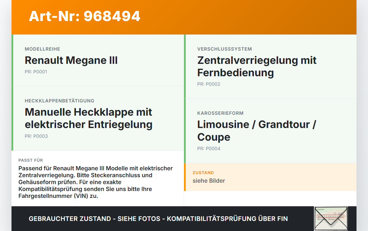 Renault Megane III 08-12 Coupe Schloss f. Heckklappe Heckklappenschloss Verriegelung Renault Megane III 08-12... Vorschau 3