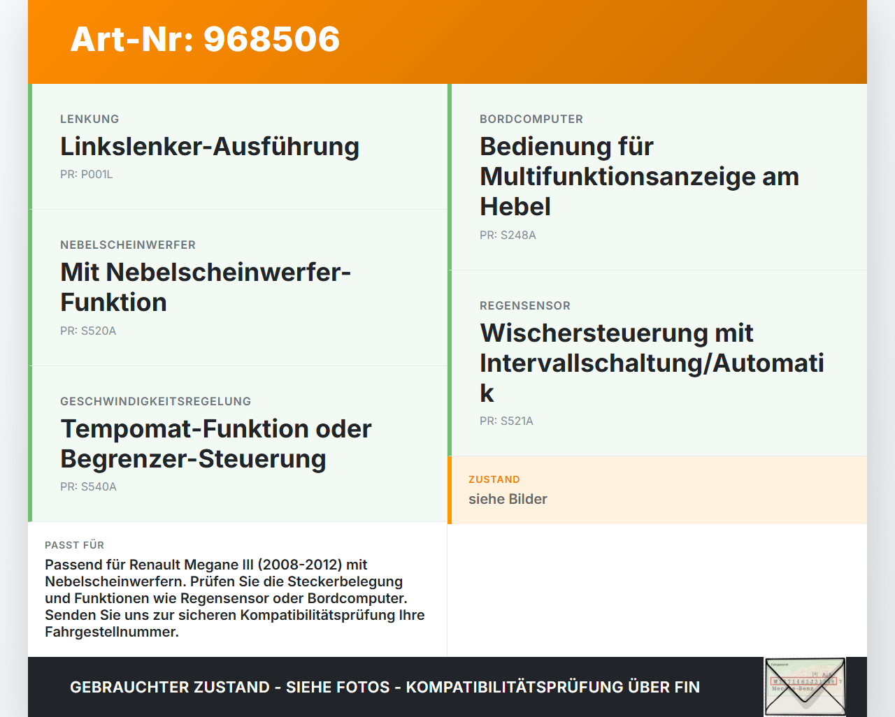 Renault Megane III 08-12 Lenkstockschalter Blinker Wischer Kombischalter Renault Megane III 08-12 13.12.2010 gebraucht Vorschau 3