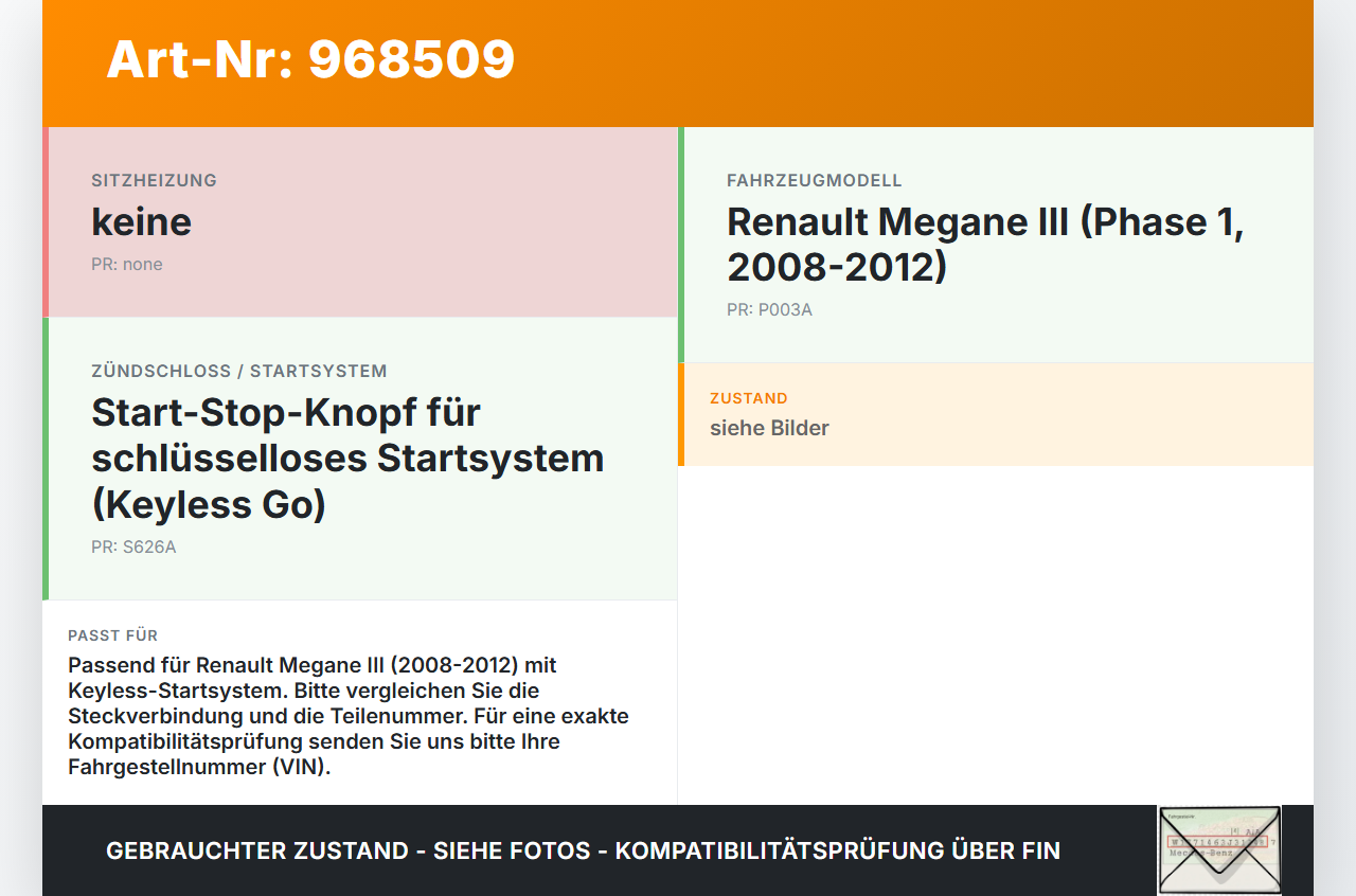 Renault Megane III 08-12 Schalter Start Stop Anschalter Zündung Renault Megane III 08-12 13.12.2010 gebraucht Vorschau 3