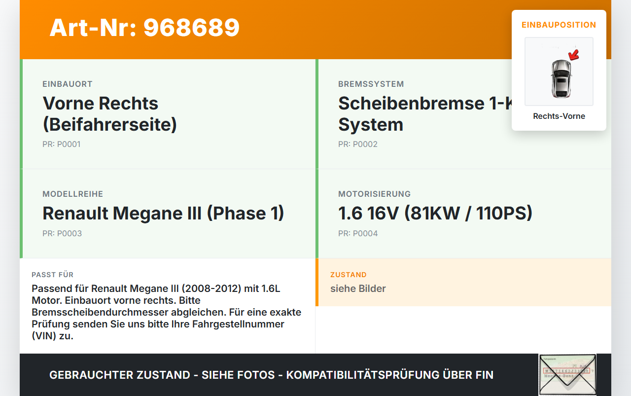Renault Megane III 08-12 1,6 81KW Bremssattel Bremszange Vorne Rechts Renault Megane III 08-12 13.12.2010 gebraucht Vorschau 3