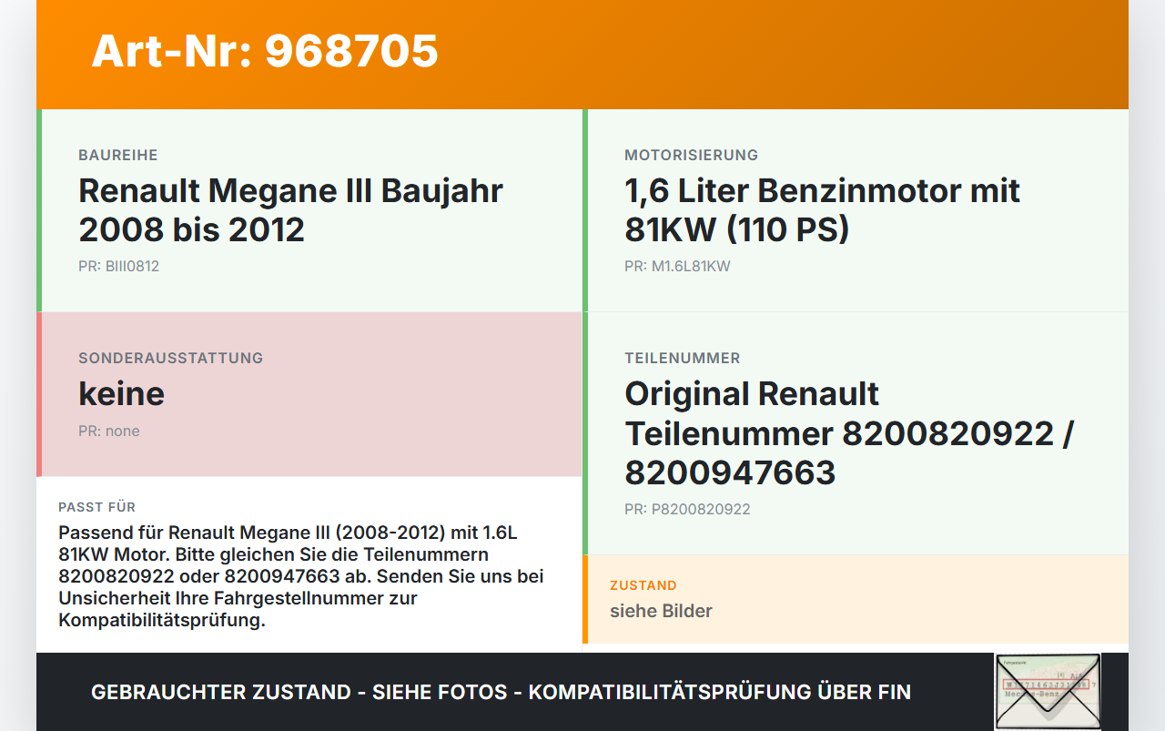 Renault Megane III 08-12 1,6 81KW Luftfilterkasten Renault Megane III 08-12 13.12.2010 8200947663 8200820922 gebraucht Vorschau 3