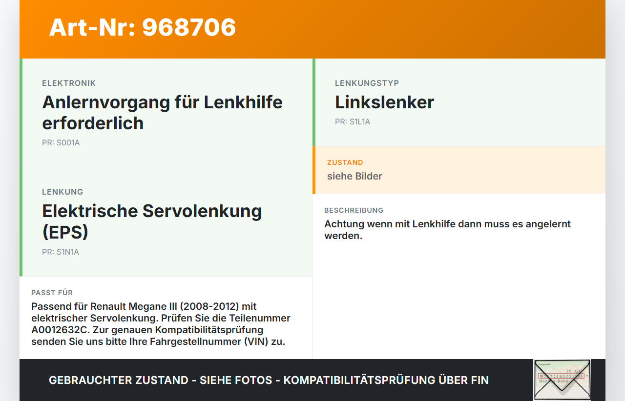 Renault Megane III 08-12 Lenkgetriebe Servolenkung Renault Megane III 08-12 13.12.2010 490017022R gebraucht Vorschau 3