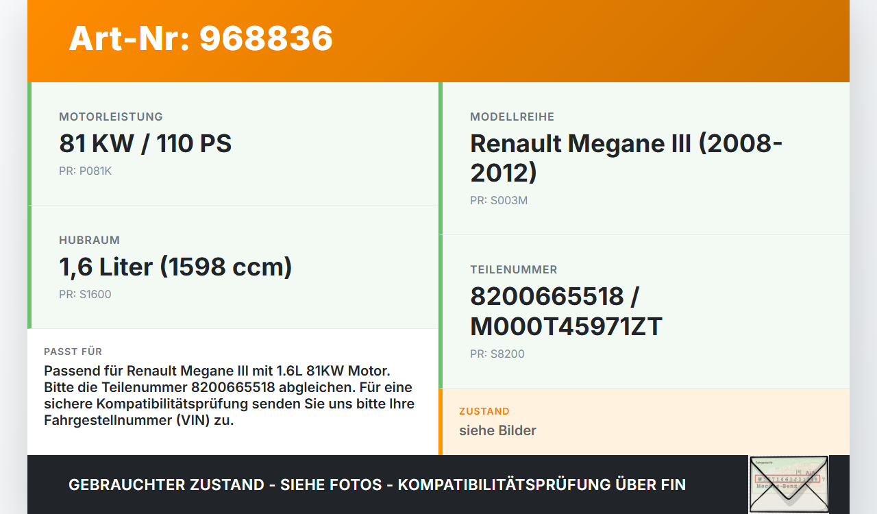Renault Megane III 08-12 1,6 81KW Anlasser Starter Renault Megane III 08-12 13.12.2010 8200665518 gebraucht Vorschau 3