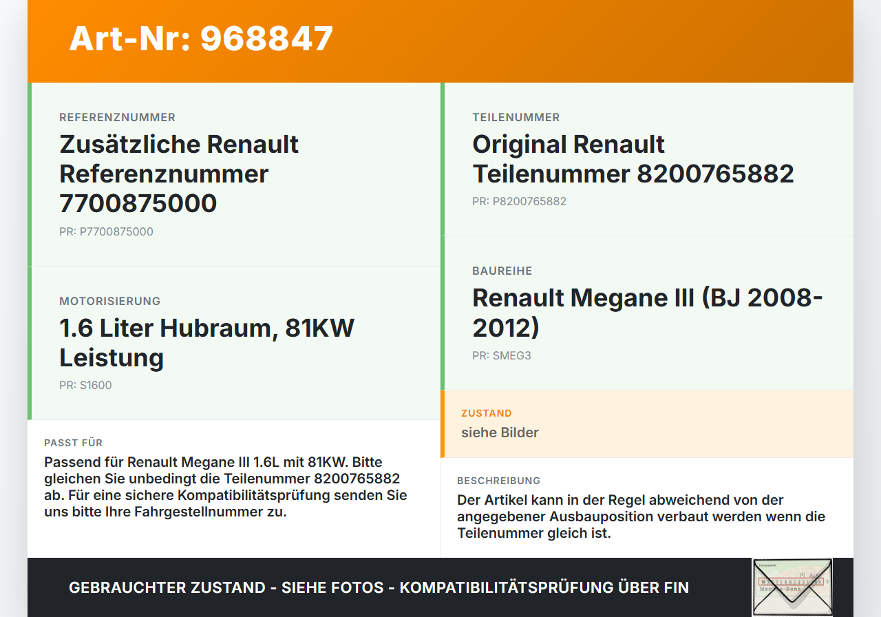 Renault Megane III 08-12 1,6 81KW Zündspule Zyl.1 Renault Megane III 08-12 13.12.2010 8200765882 7700875000 gebraucht Vorschau 3