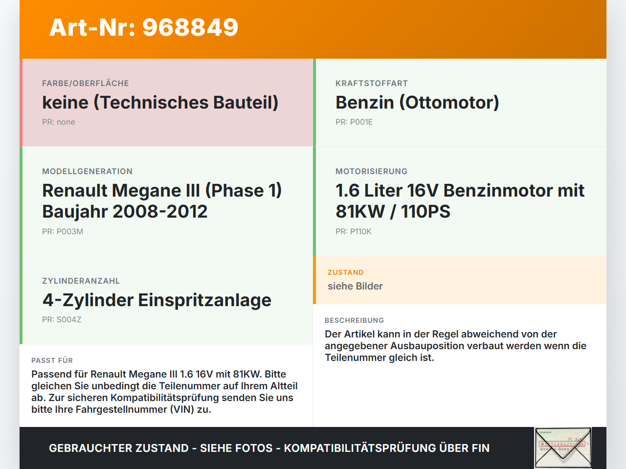 Renault Megane III 08-12 1,6 81KW Einspritzdüse Einspritzventil Zyl.3 Renault Megane III 08-12 13.12.2010... Vorschau 3