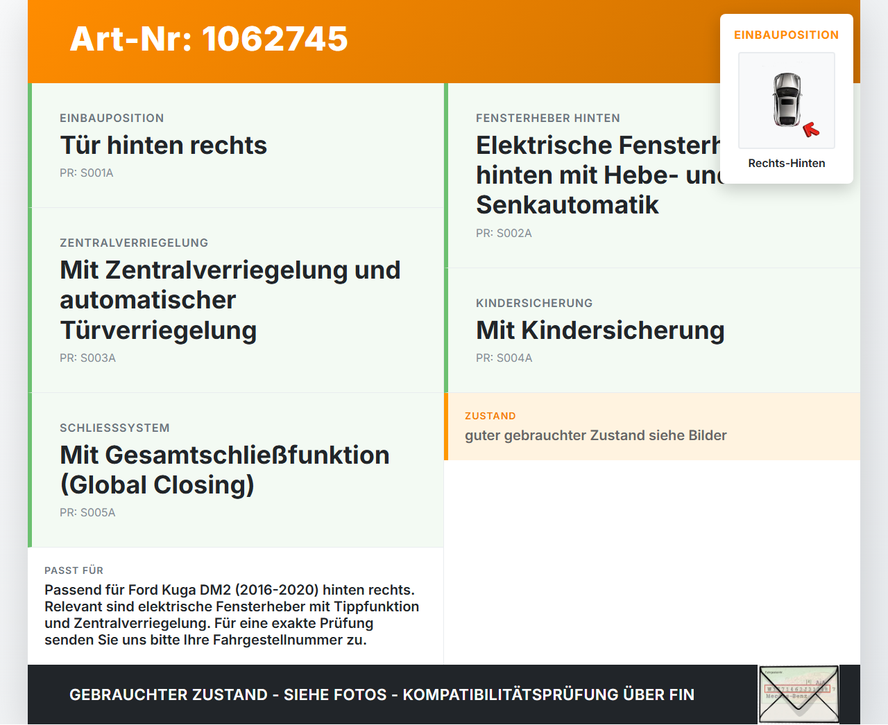 Ford Kuga DM2 16-20 Kabelbaum Leitungssatz für Tür und Fensterheber Hinten Rechts Ford Kuga DM2 16-20 27.12.2018... Vorschau 3