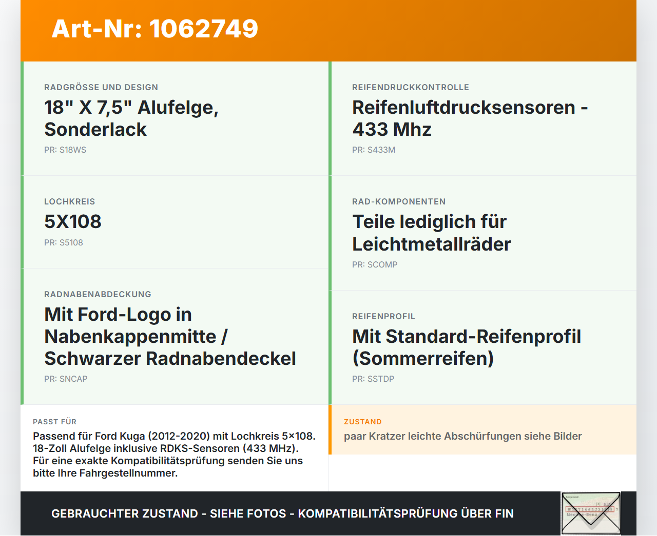 Ford Kuga DM2 16-20 1 x Aluminiumfelge Alufelge R18 5X108 Ford Kuga DM2 16-20 27.12.2018 F1FC-1007-RA gebraucht Vorschau 3