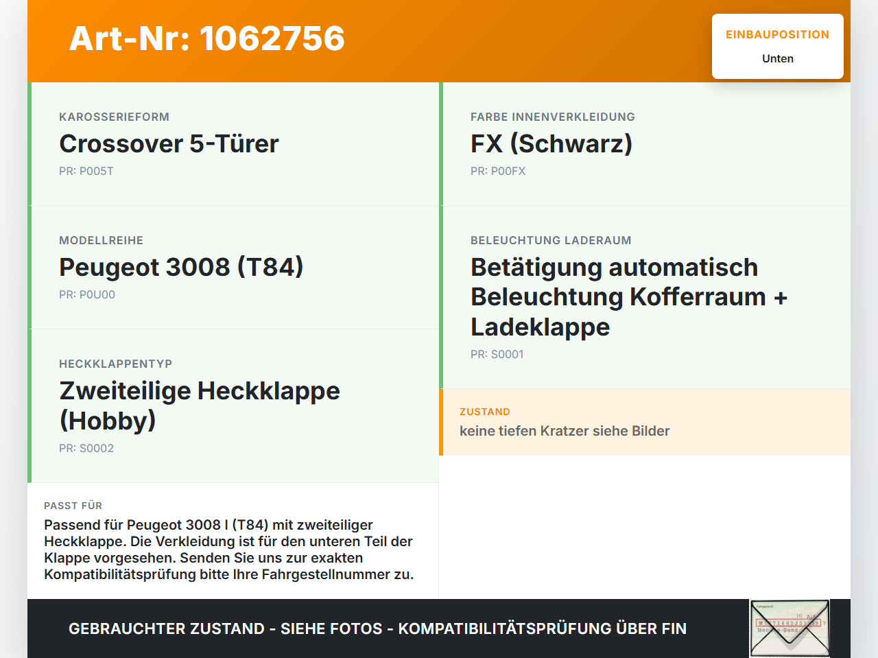 Peugeot 3008 I 0U 13-16 Mehrzweckfahrzeug Laderaumkante Ladekante Verkleidung für untere Heckklappe Unten Peugeot... Vorschau 3